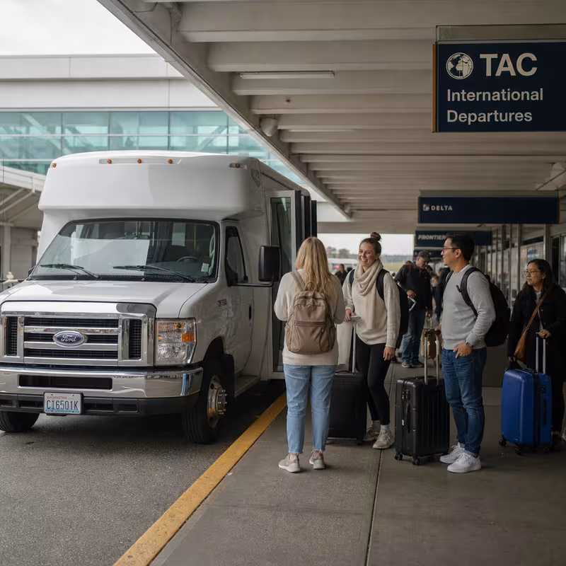 Black Mercedes Sprinter van staged for an Tacoma Airport Transportation group