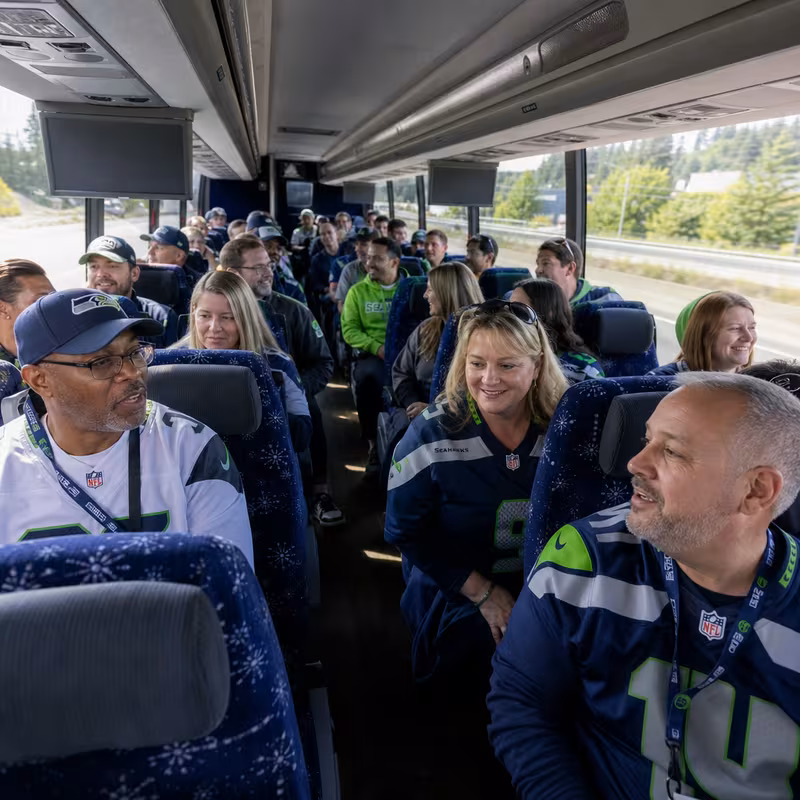 Passenger seating aboard a Tacoma party bus rental