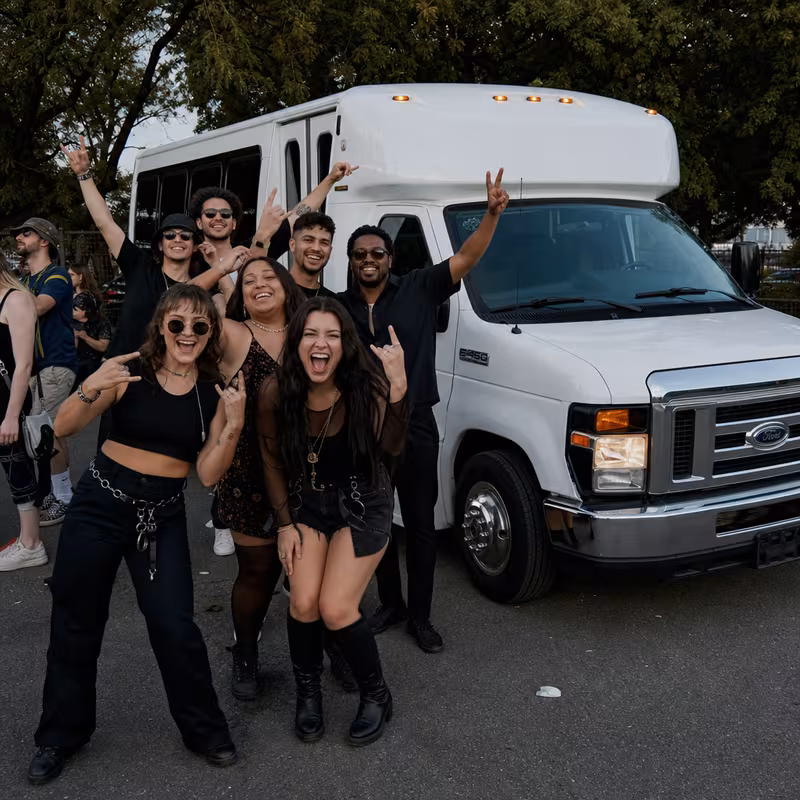 Black Mercedes Sprinter van staged for an Tacoma Concert Transportation group