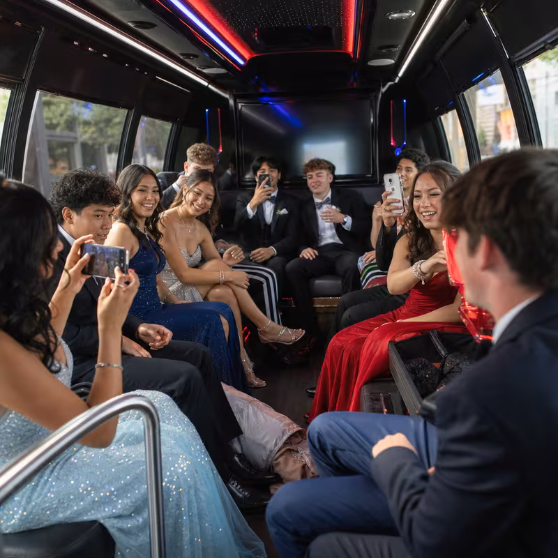 Black Mercedes Sprinter van staged for an Tacoma Prom & Homecoming Transportation group