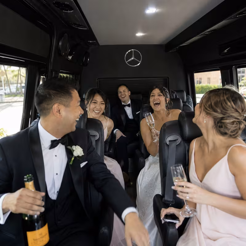 Black Mercedes Sprinter van staged for an Tacoma Wedding Transportation group